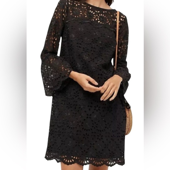 J Crew Bell Sleeve Dress in Embroidered Eyelet Black- Size 4T - Picture 15 of 16
